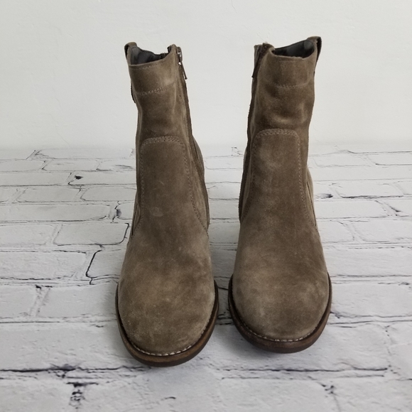 Paul Green Echt Leder gray Suede leather stacked Heel Ankle Boot 7.5 - Picture 2 of 11